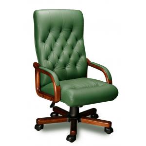 Кресло руководителя Oxford A LX /зеленая кожа люкс/ орех тай