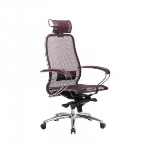 Кресло SAMURAI S-2.04 /Тёмно-коричневый/со съемным 3D подголовником, ХРОМ