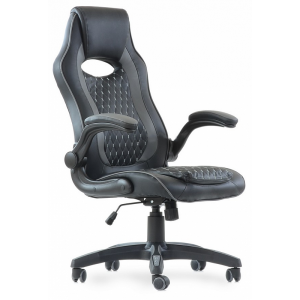 Кресло игровое К-37 черно-серое к/з,крестовина пластик