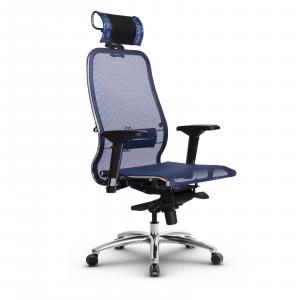 Кресло SAMURAI S-3.04 /Синий/со съемным 3D подголовником, ХРОМ