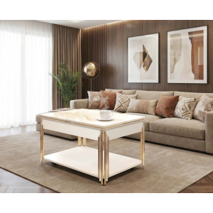 Агат-40 (02) Орхидея белая/Золото-Хром Стол журнальный 900(1300)х650(900)х530(770)