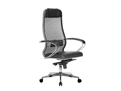 Кресло SAMURAI Comfort S /Черный/ спинка сетка, сиденье к/з, ХРОМ