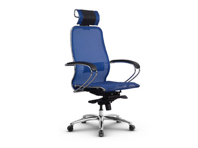 Кресло SAMURAI S-2.04 /Синий/со съемным 3D подголовником, ХРОМ