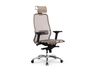 Кресло SAMURAI S-3.04 Infinity Easy Clean (MPES) /Бежевый/со съемным 3D подголовником,ХРОМ