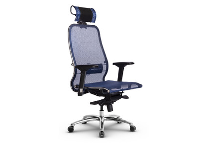 Кресло SAMURAI S-3.04 /Синий/со съемным 3D подголовником, ХРОМ